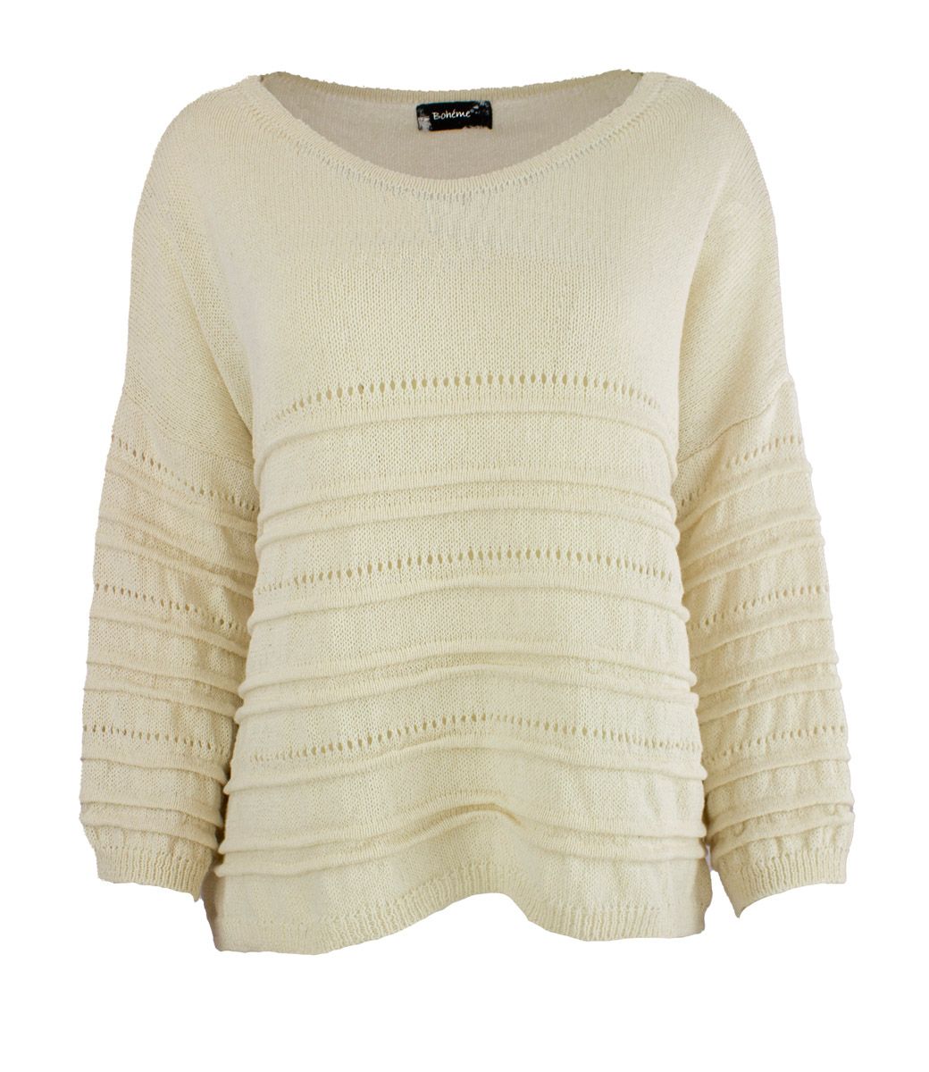 Boheme Genser med Rund Hals i Offwhite