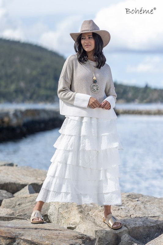 Boheme Genser Bomullsmix 2 Farget Sand/Offwhite
