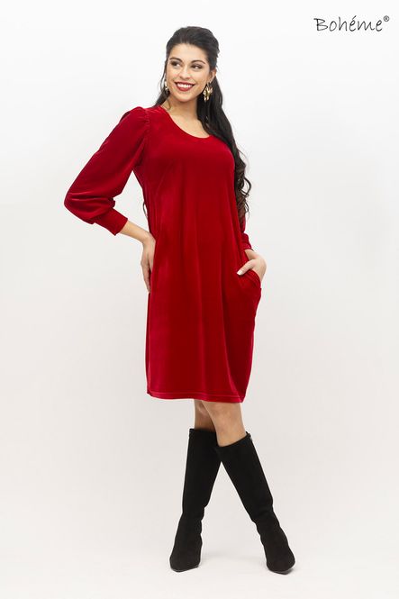 Hovedbilde Boheme Kjole 3/4Lang M/Rund Hals i Velur Red
