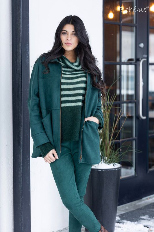 Boheme Jakke i Semsket Imitert Skinn Petrol/BLue