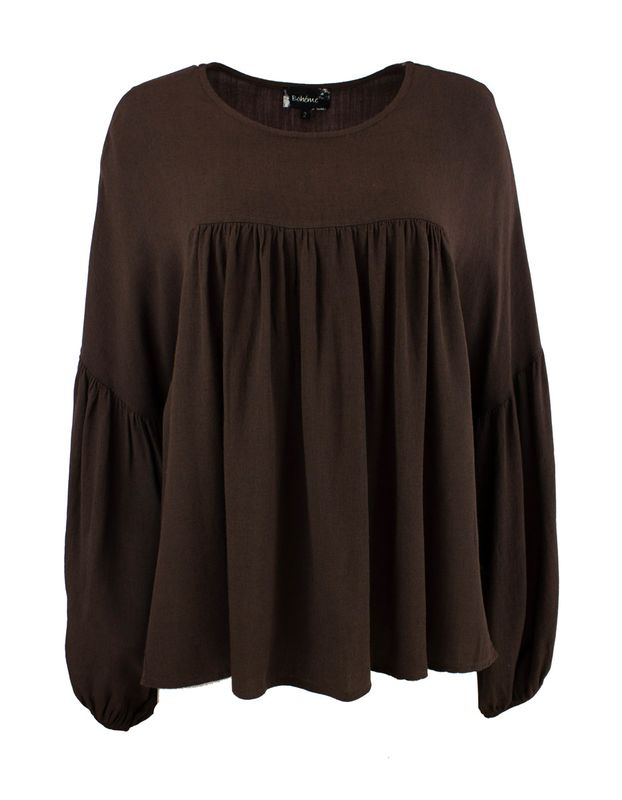 Boheme Bluse M/Rund Hals i Brun