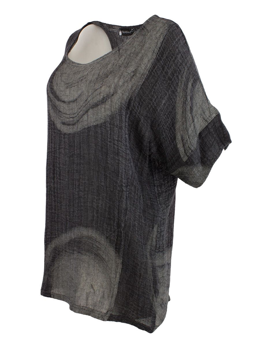 Boheme Lintopp M/ 3/4 Arm i Grey Print