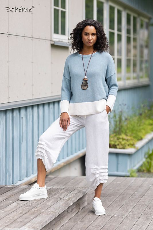 Boheme Bukse Folder i Linmix Offwhite