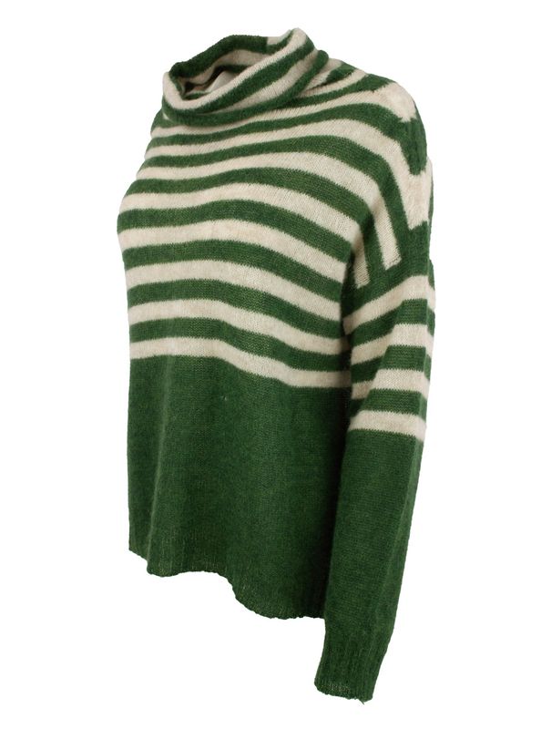 Boheme Stripet Ullgenser M/Krage i Forest Green