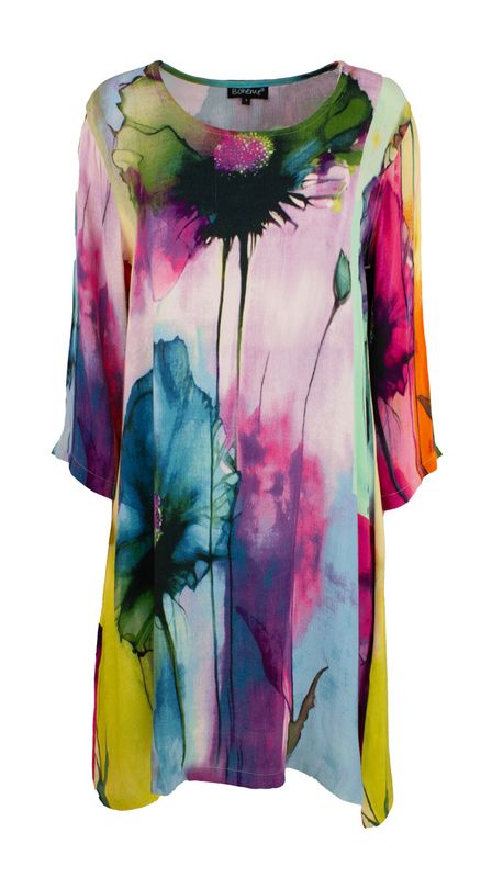Boheme Kort Satengkjole i Flower Print