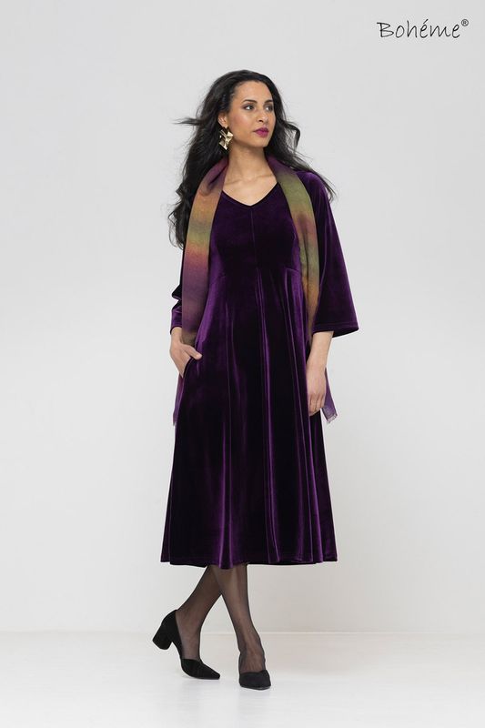 Boheme Lang Kjole i Velur Lilac