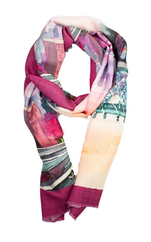 Boheme Scarf i Ull/Viscose Rose Print