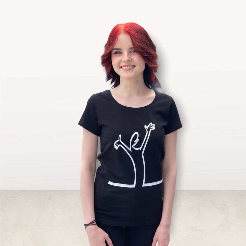 Dame Streken T-Shirt Happy i Black