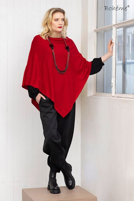 Hovedbilde Boheme Poncho M/Rund Hals i 100% Merino Red
