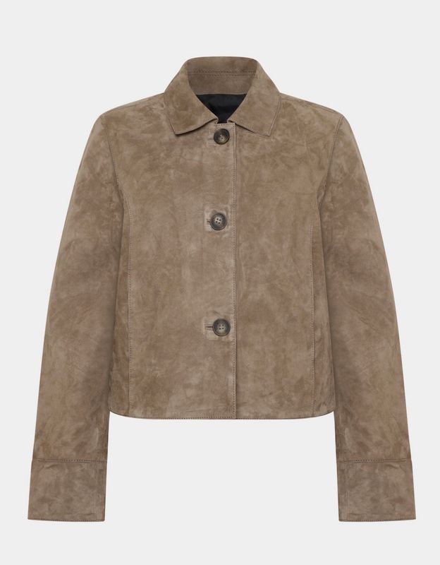 Saki Thea Goat Suede Skinnjakke i Mocha Cream 