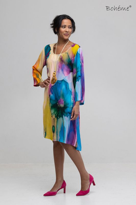 Boheme Kort Satengkjole i Flower Print