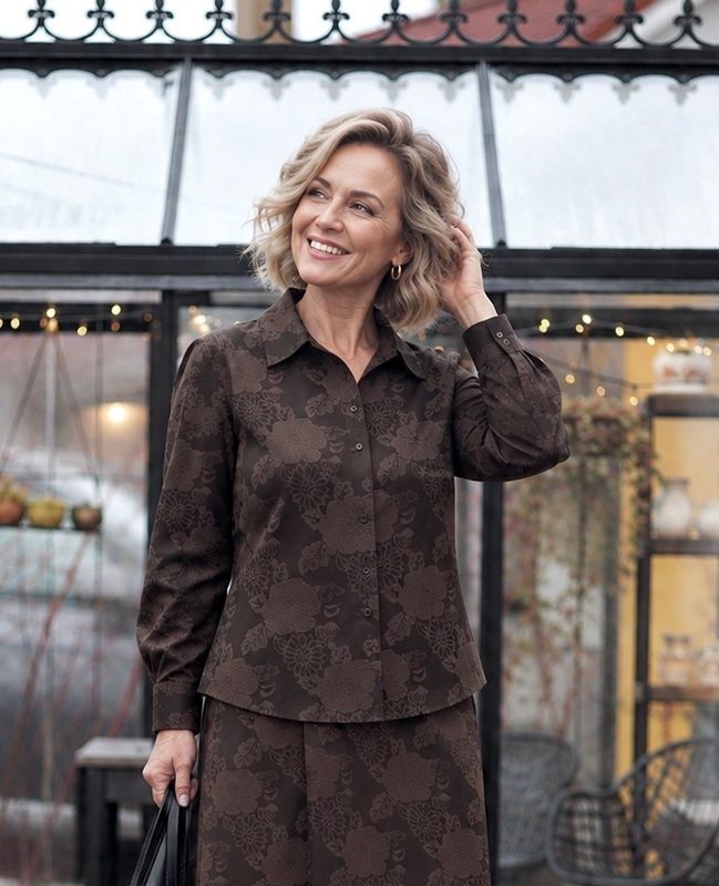 Makeløs Bjerke Jakke/Skjorte i Brocade Mocca