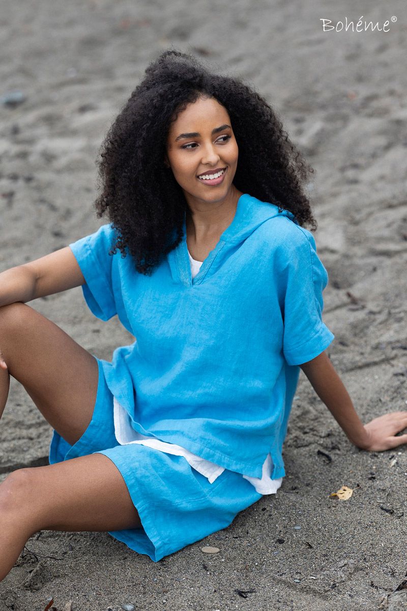 Boheme Shorts  Lin i Turquoise