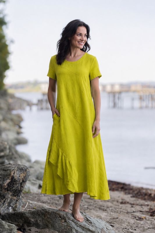 Boheme Lang Linkjole M/Bomullsribb på Ryggen og kort Arm i Limegreen
