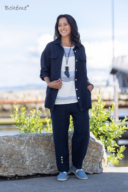 Hovedbilde Boheme Linbukse M/Knapper i Navy