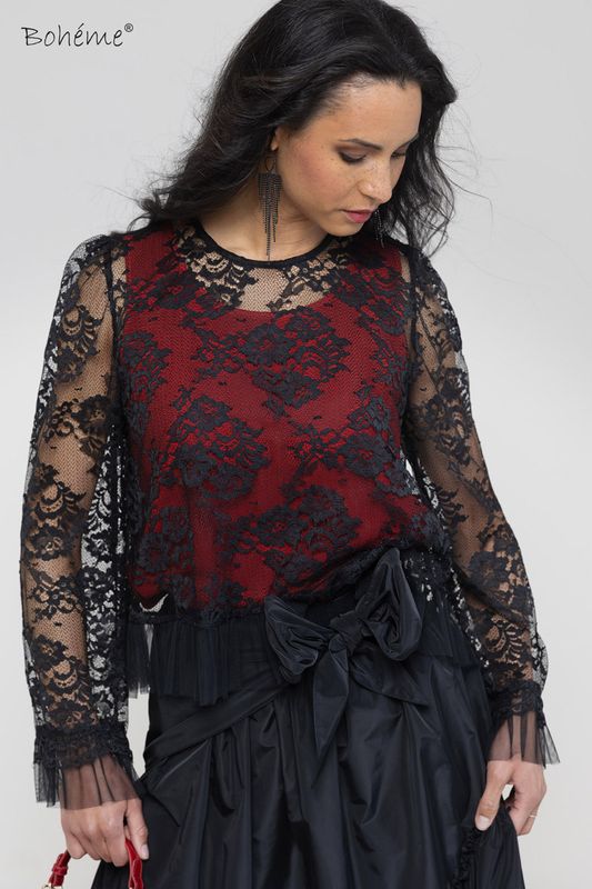Boheme Sateng Singlet Kort i Red