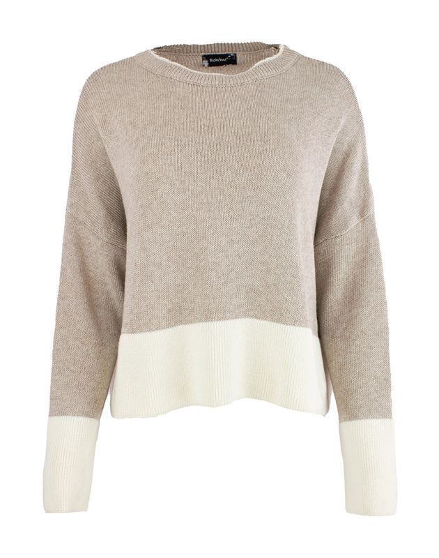 Boheme Genser Bomullsmix 2 Farget Sand/Offwhite
